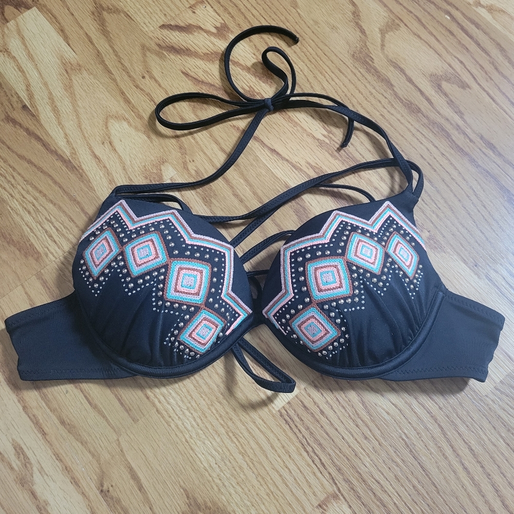 Shade & Shore Tribal Studded Bikini Top Swim Vacation Resort Beachy Size 34B
